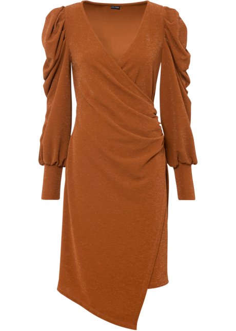 Kleid mit Glitzereffekt in braun von vorne - BODYFLIRT