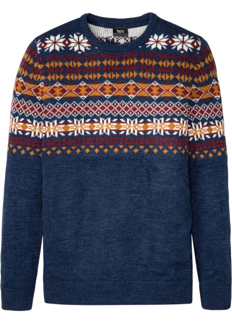Norweger-Pullover in blau von vorne - bpc bonprix collection
