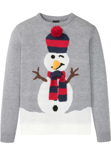 Pullover mit Weihnachtsmotiv in grau von vorne - bpc bonprix collection