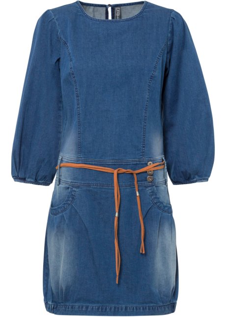 Jeanskleid mit Gürtel in blau von vorne - RAINBOW