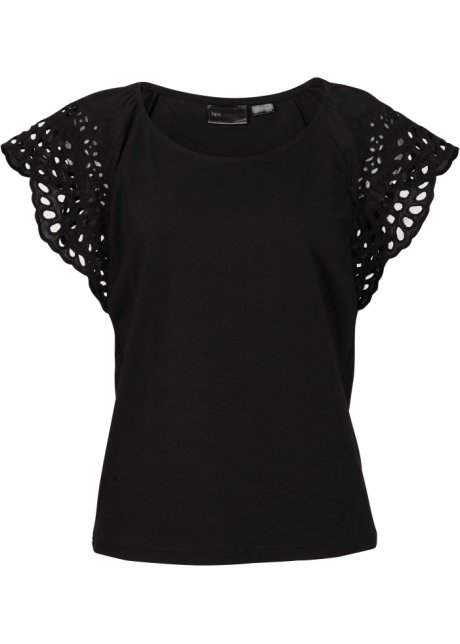 Shirt mit Lochstickerei in schwarz von vorne - bpc selection