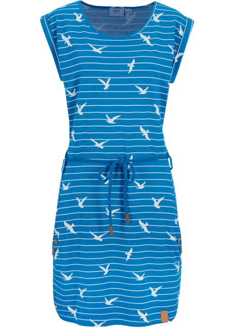 Shirtkleid mit Flügelärmeln und Druck in blau von vorne - bpc bonprix collection