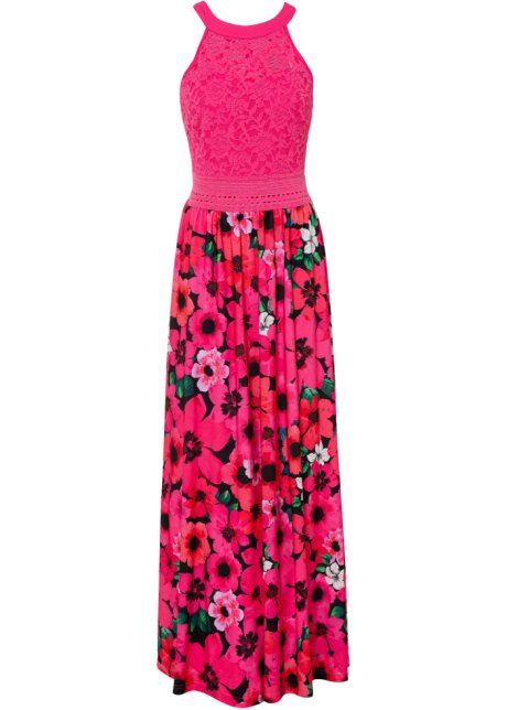 Neckholder-Kleid mit Spitze in pink von vorne - BODYFLIRT boutique