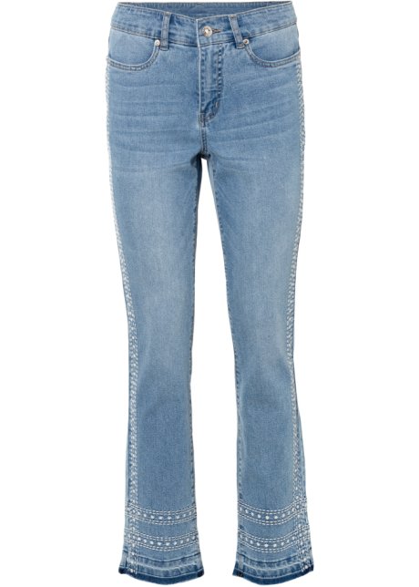 Stretch-Jeans mit Stickerei in blau von vorne - BODYFLIRT