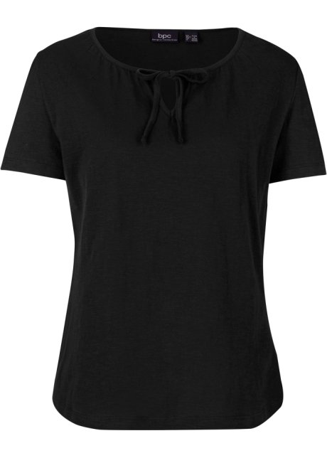 Shirt mit Schnürung, kurzarm in schwarz von vorne - bpc bonprix collection