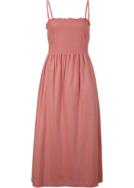 Jersey-Kleid mit Smock, wadenbedeckt in rosa von vorne - bpc bonprix collection