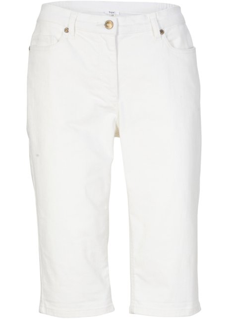 Stretch-Jeans-Bermuda mit Bequembund in weiß von vorne - bpc bonprix collection