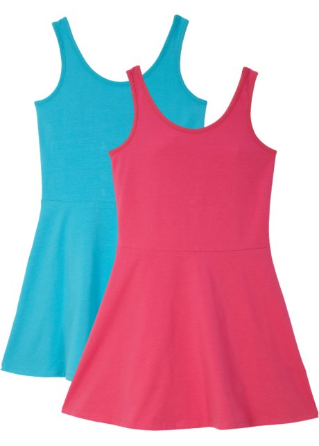 Mädchen Jerseykleid (2er Pack) in pink von vorne - bpc bonprix collection