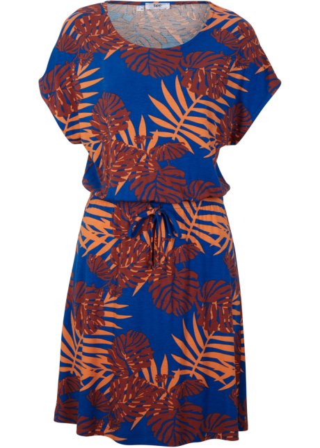 Kurzes, sommerliches Jerseykleid mit Bindeband in blau von vorne - bpc bonprix collection