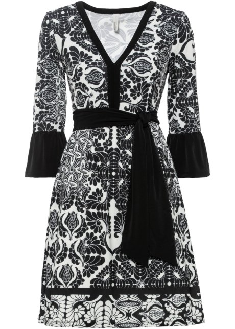 Kleid mit Bindeband in schwarz von vorne - BODYFLIRT boutique