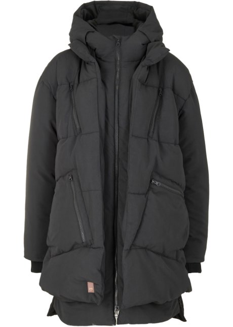 Oversize Winterjacke mit Kapuze aus recyceltem Polyester in schwarz von vorne - bpc bonprix collection