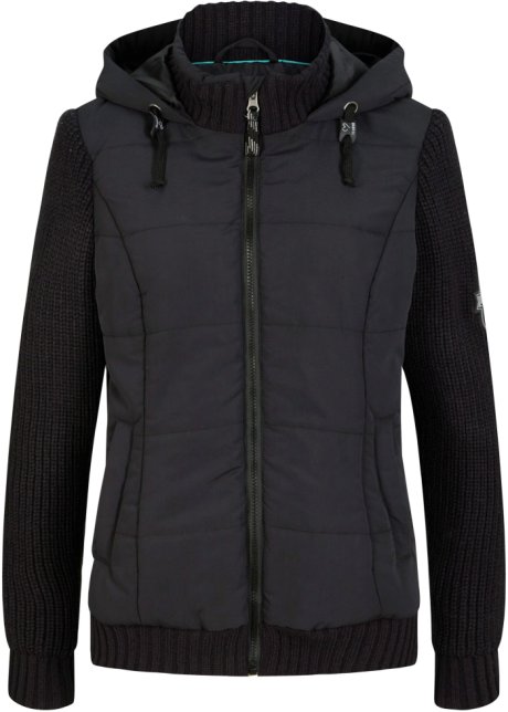Übergangs-Jacke mit Strickärmeln und Kapuze in schwarz von vorne - bpc bonprix collection