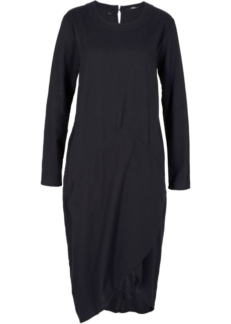 Flanell-Kleid mit Taschen, Midi in schwarz von vorne - bpc bonprix collection