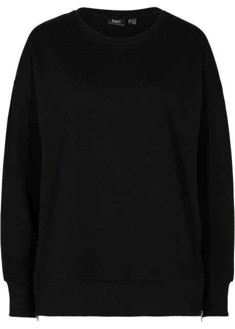 Sweatshirt mit Seitenschlitzen, langarm in schwarz von vorne - bpc bonprix collection