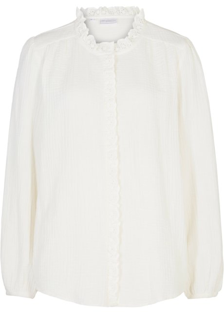 Musselin-Bluse mit Spitze in weiß von vorne - bpc selection