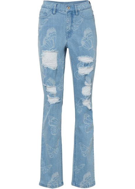 Straight Jeans mit Schmetterlingsdruck in blau von vorne - RAINBOW