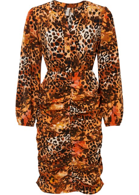 Kleid mit Raffung in orange von vorne - BODYFLIRT boutique