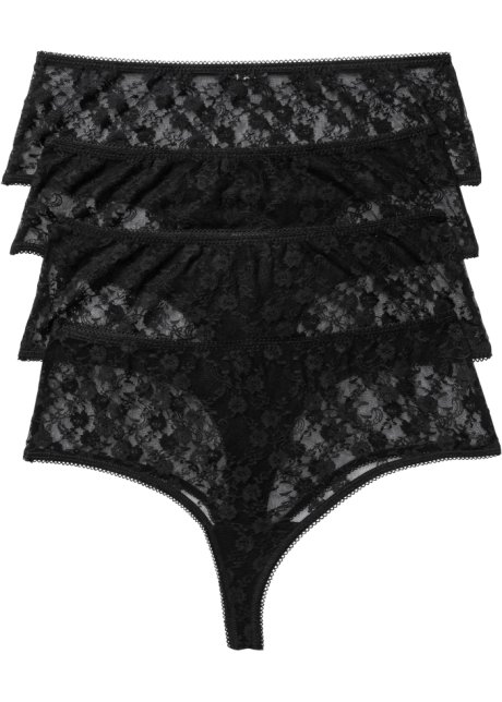 String Panty aus Spitze (4er Pack) in schwarz von vorne - bpc bonprix collection