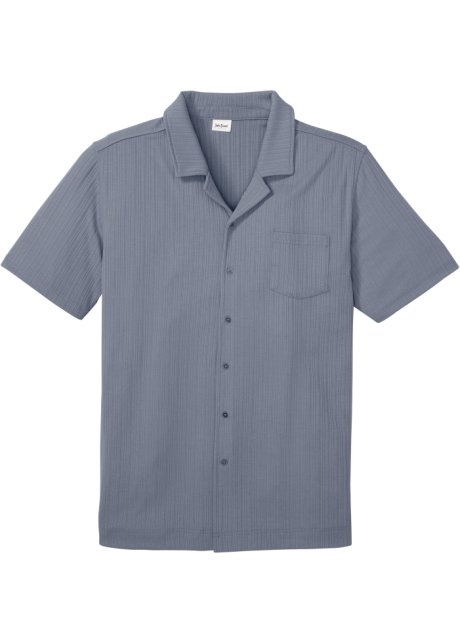 Geripptes Shirt in Hemdenform in blau von vorne - John Baner JEANSWEAR