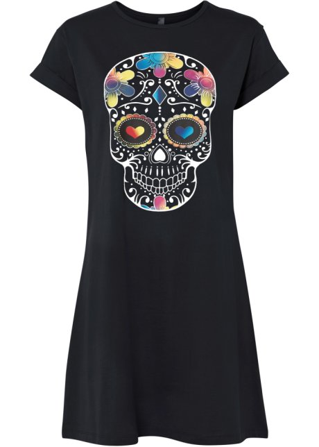 Shirtkleid bedruckt aus Bio-Baumwolle in schwarz von vorne - RAINBOW