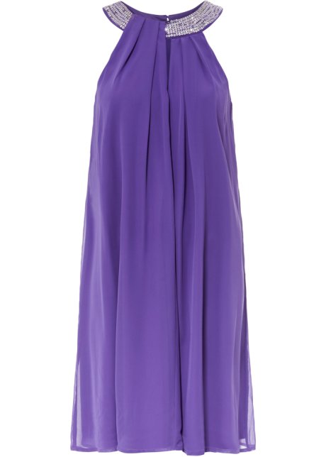 Neckholderkleid mit Volant in lila von vorne - BODYFLIRT boutique