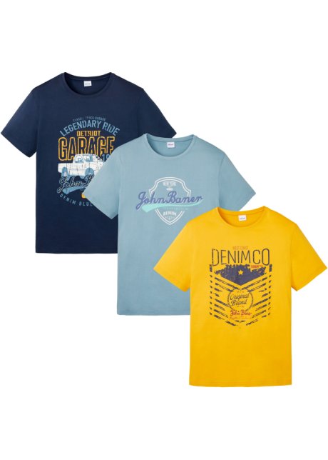 T-Shirt (3er Pack) in blau von vorne - John Baner JEANSWEAR