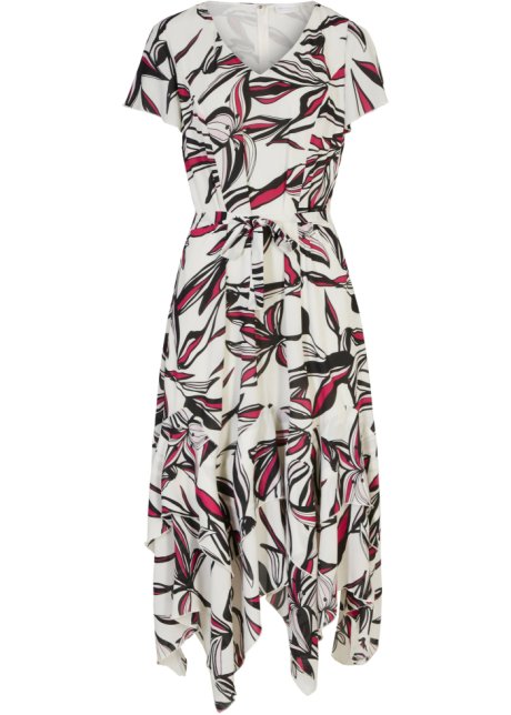 Kleid mit V-Ausschnitt und Schmetterlingsärmeln  in weiß von vorne - bpc selection