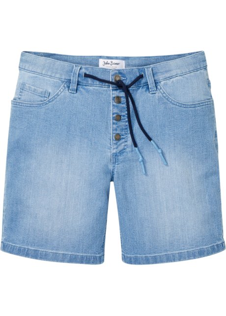Stretch-Long-Jeans-Shorts, Loose Fit in blau von vorne - John Baner JEANSWEAR