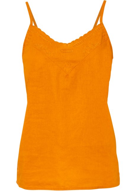 Leinen-Top mit Stickerei in orange von vorne - BODYFLIRT