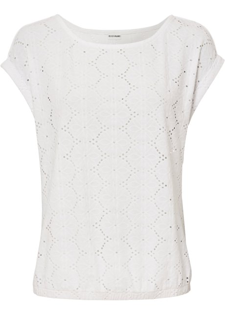 Shirt mit Lochstickerei in weiß von vorne - BODYFLIRT