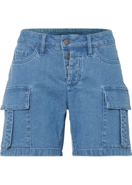 Jeans-Shorts mit aufgesetzten Taschen in blau von vorne - RAINBOW