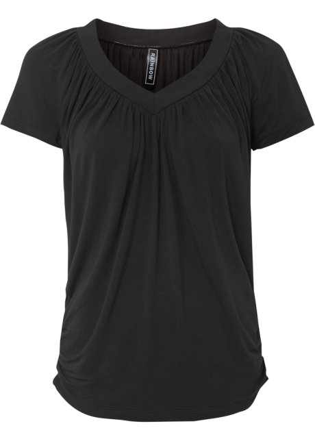 Shirt mit V-Ausschnitt in schwarz von vorne - RAINBOW