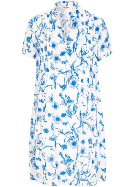 Sommer-Tunika-Kleid, Kurzarm in weiß von vorne - John Baner JEANSWEAR
