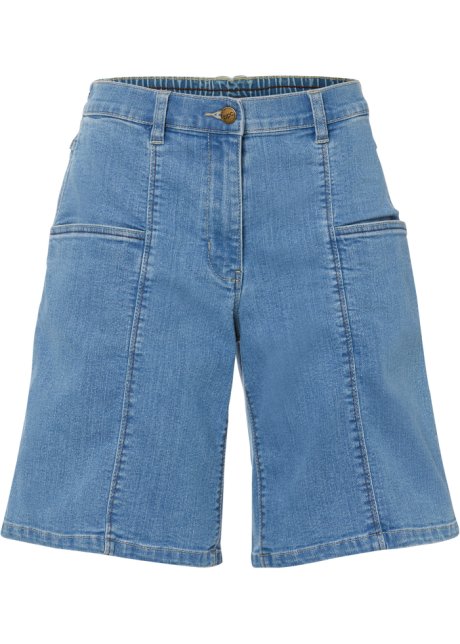 Wide Leg Jeans, High Waist, kurz in blau von vorne - bpc bonprix collection