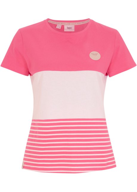 T-Shirt mit Streifen in pink von vorne - bpc bonprix collection