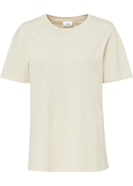 Oversize Shirt mit überschnittenen Schultern und Schlitz in beige von vorne - bpc bonprix collection