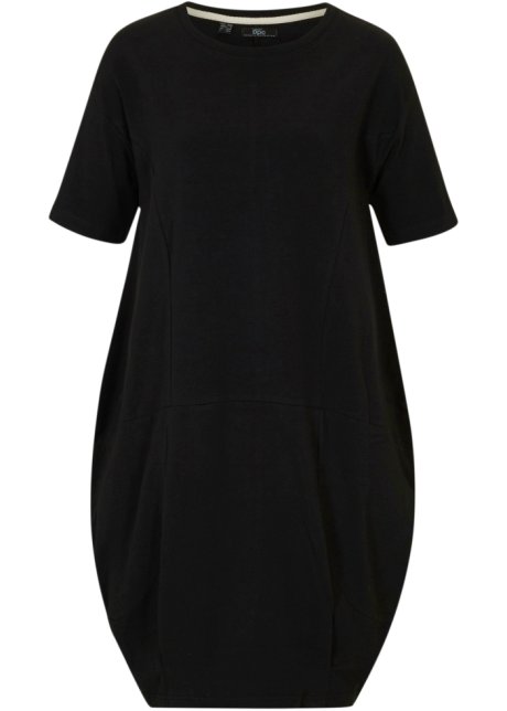 Knieumspielendes Oversized-Baumwoll-Kleid in O-Shape, 1/2-Arm in schwarz von vorne - bpc bonprix collection
