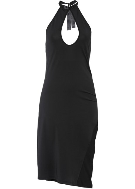 Midi-Kleid mit hohem Schlitz in schwarz von vorne - VENUS