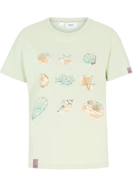 Baumwoll-T-Shirt mit Druck in grün von vorne - bpc bonprix collection