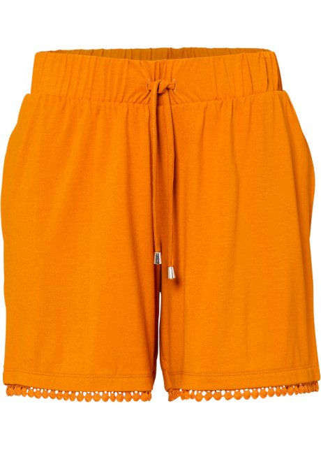 Jerseyshorts mit Bequembund und Spitze in orange von vorne - bpc bonprix collection