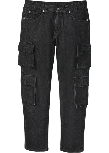 Regular Fit Cargo-Jeans, Straight in schwarz von vorne - RAINBOW