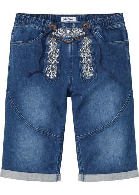 Stretch-Jeans-Bermuda mit Stickerei, Regular Fit in blau von vorne - John Baner JEANSWEAR