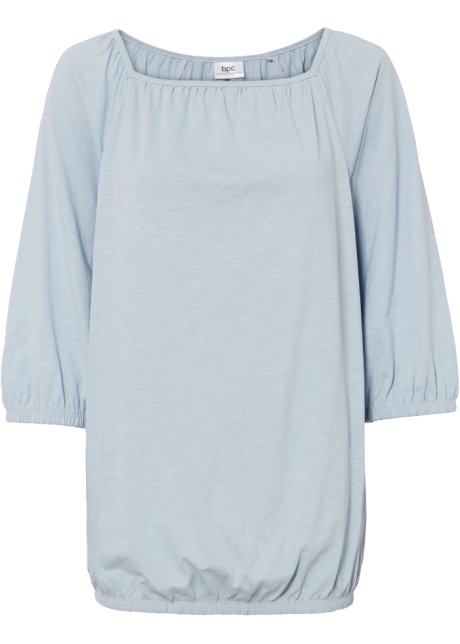Baumwoll-Shirt mit Karree-Ausschnitt und Gummibund am Saum, halbarm  in grau von vorne - bpc bonprix collection