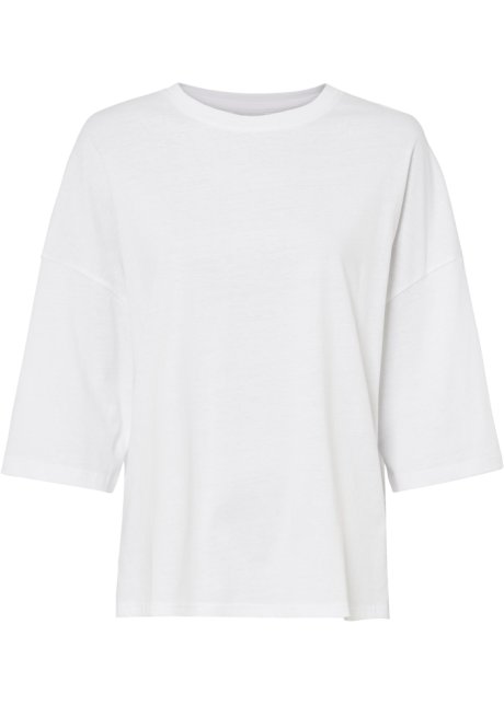 Baumwoll- Oversize-Shirt, halbarm in weiß von vorne - bpc bonprix collection