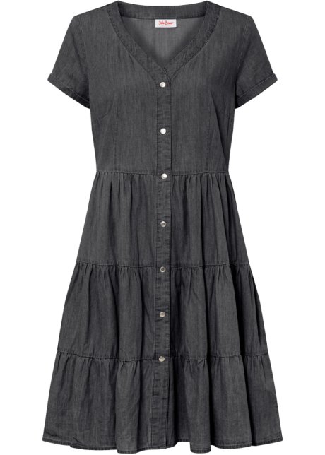 Kurzes Jeanskleid mit Knopfleiste in schwarz von vorne - John Baner JEANSWEAR