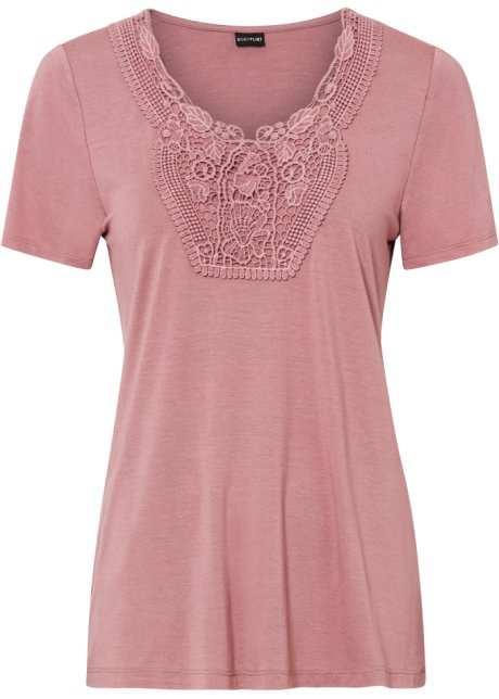 Shirt mit Spitze in rosa von vorne - BODYFLIRT