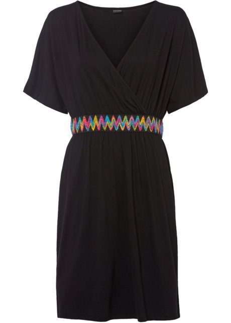 Jerseykleid mit dekorativem Tape in schwarz von vorne - BODYFLIRT