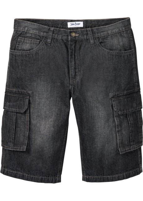 Cargo-Jeans-Bermuda, Loose Fit in schwarz von vorne - John Baner JEANSWEAR