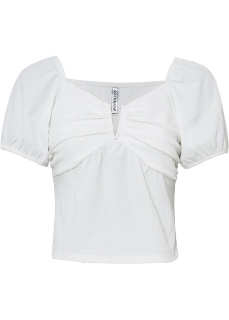 Strukturiertes Shirt mit modernem Ausschnitt in weiß von vorne - RAINBOW