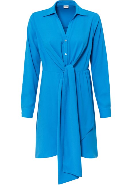 Kleid in Wickeloptik in blau von vorne - BODYFLIRT